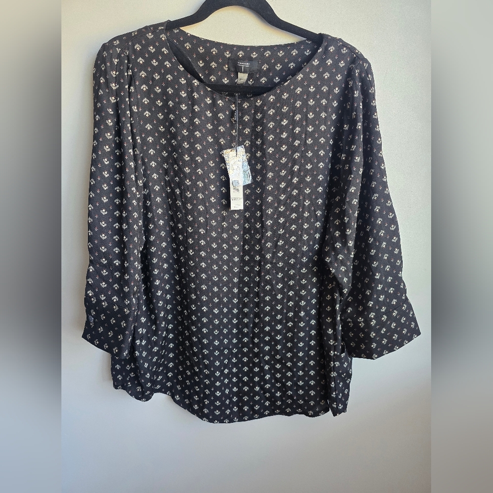 Black Casual Button Down Shirt with Polka Dot Pattern
